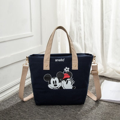 Disney Mickey Mouse Lady Canvas Crossbody Shoulder Bag Cartoon Fashion Minnie Handbag Large Capacity Shopping + Book Bag