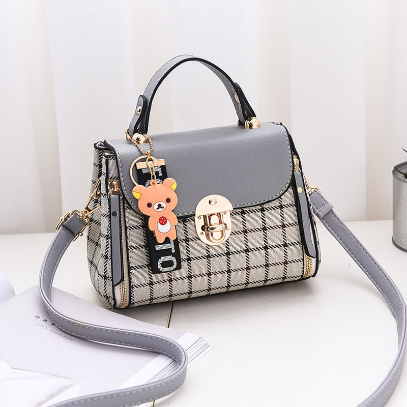 OkoLive SB0046 Korean New Fashion Women School Cute Litter Bear PU Leather Waterproof Handbag Simple Women's Shoulder Bag