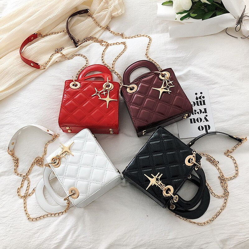 2022 New Women's Bag PU Leather Simple Color Shoulder Bag Chain Messenger Bag Wild Fashion Shoulder Bag