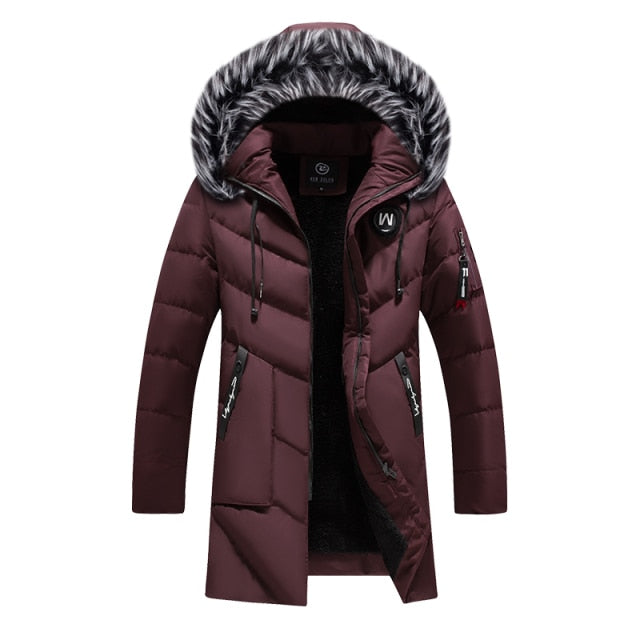Winter Long Parkas Men Cotton Padded Brand Clothing Fashion Casual Slim Thick Warm Mens Coats Fur Hooded Overcoats Male Clothes