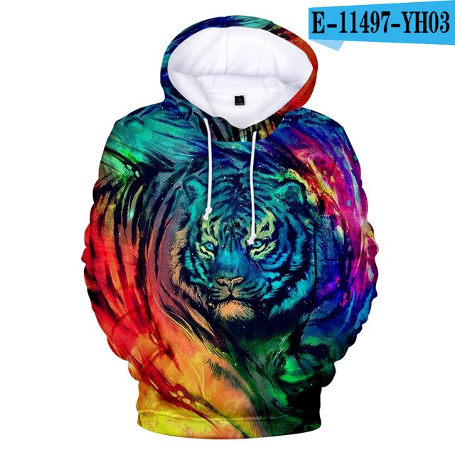 Lovers Hoodies Mens 3D print Tiger Hoodies Boys Sweatshirt child Harajuku Hip hop Spring Tiger Pullovers men's Clothing big size