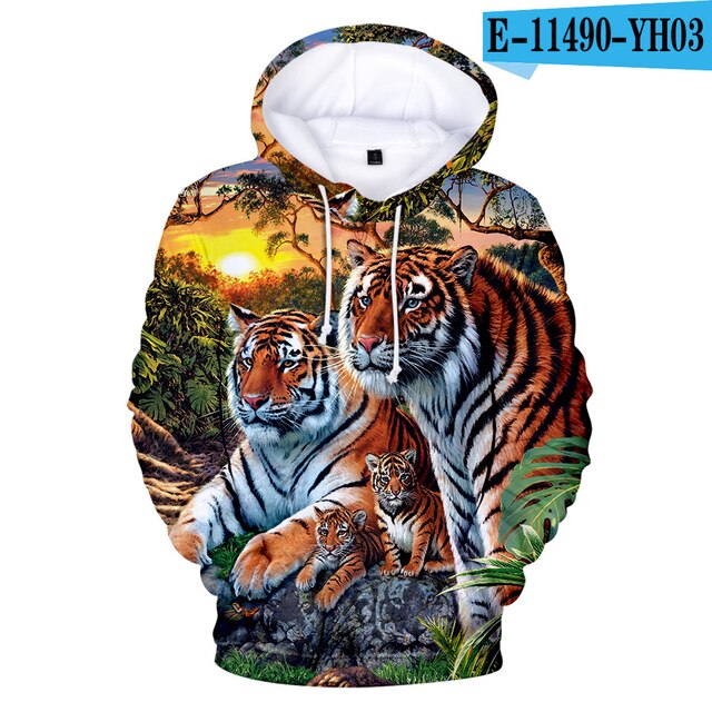 Lovers Hoodies Mens 3D print Tiger Hoodies Boys Sweatshirt child Harajuku Hip hop Spring Tiger Pullovers men's Clothing big size