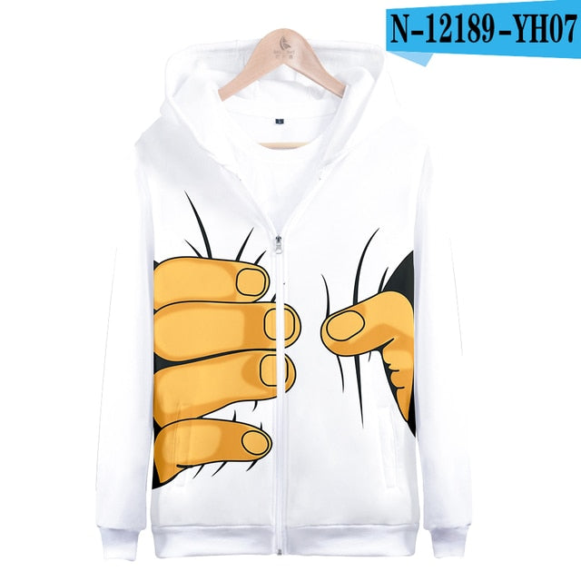 Big finger zipper hoodies fashion man boy zipper clothing woman girl 3D hooded sweatshirt pocket long sleeve casual fun jacket