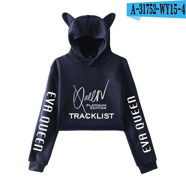 Trendy Fashion Eva Queen Cat Ear Hoodies For Teen Girls Print Stars Beautiful Sexy Short Hoodies Sweatshirts Slim Clothing