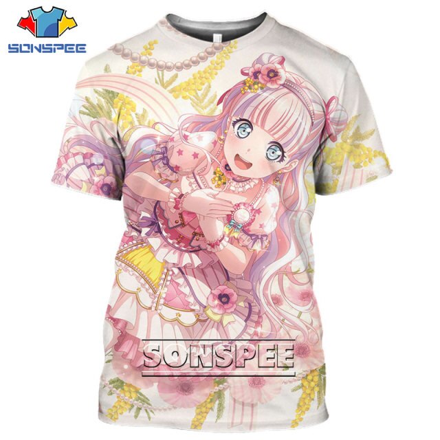 SONSPEE 3D Print Anime T-shirt Cute Girl Bang Dream Men's T Shirt Hip Hop Harajuku Short Sleeve Summer Fashion Women Clothing