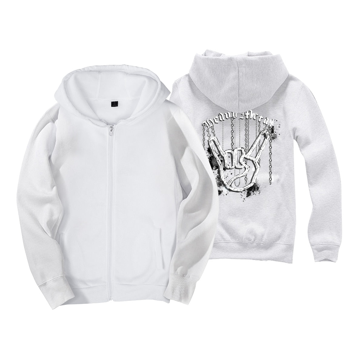 Corna Horned Hand Heavy Metal Splash Art Devil's Rock Roll Man Boy Coat Full Zip Hoodie Fleece Hooded Jacket Autumn Winter