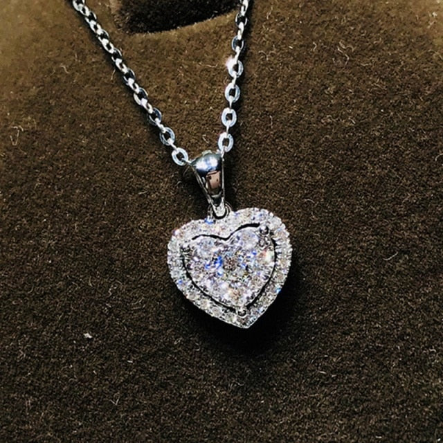 Gold Color Double Layer Heart Necklace Shining Bling AAA Zircon Women Clavicle Chain Elegant Charm Wedding Pendant Jewelry Gift