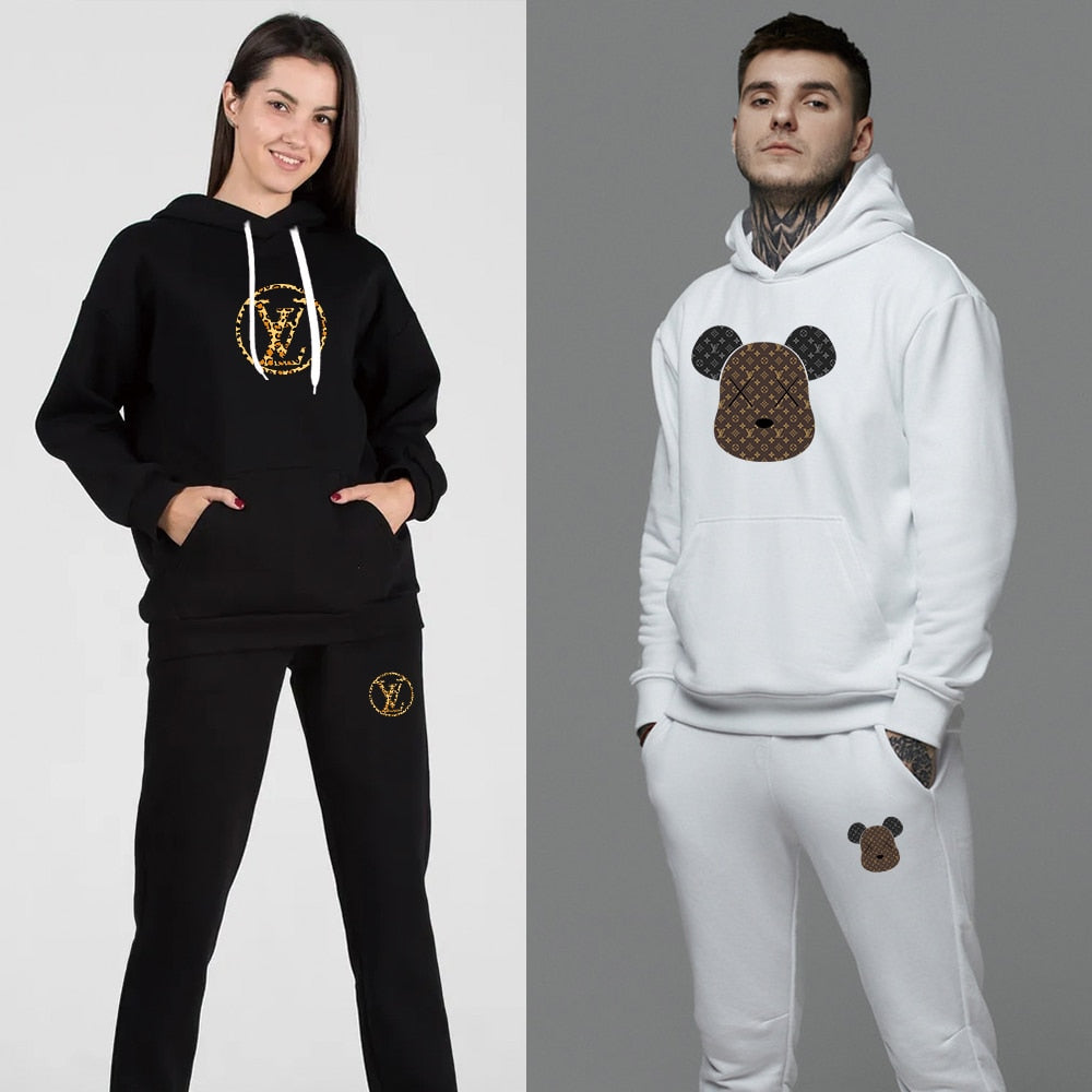 Men Women Tracksuits Set Printed Hoodies + Pants  Pullover Casual Fleece Sweatshirt Streetwear Brand Clothing Sweater Pullover