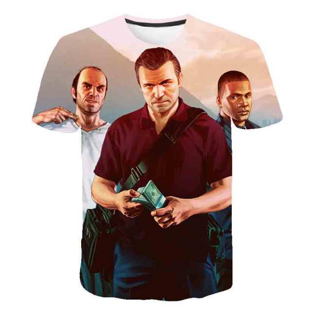 Grand Theft Auto Game GTA 5 Boys Summer T Shirts Cool GTA5 Men TShirt Colorful 3D Print T-shirt Tee Shirt Funny Clothing
