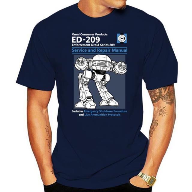 Blue Men T Shirt Summer Fashion Casual Tshirt Printing Robot ED 209 Men's Top Quality Full Cotton Clothing Mens Tee Shirt