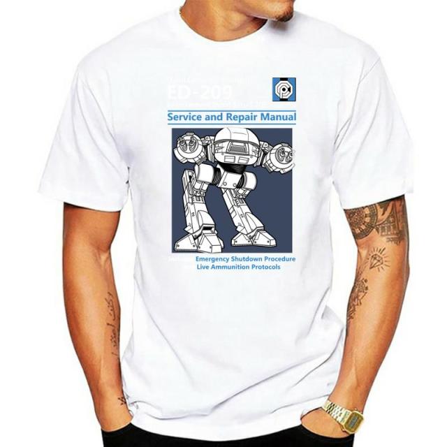 Blue Men T Shirt Summer Fashion Casual Tshirt Printing Robot ED 209 Men's Top Quality Full Cotton Clothing Mens Tee Shirt