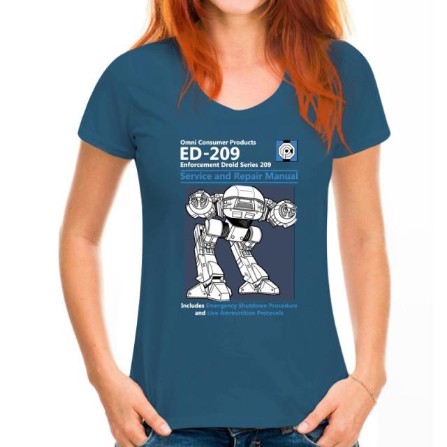 Blue Men T Shirt Summer Fashion Casual Tshirt Printing Robot ED 209 Men's Top Quality Full Cotton Clothing Mens Tee Shirt