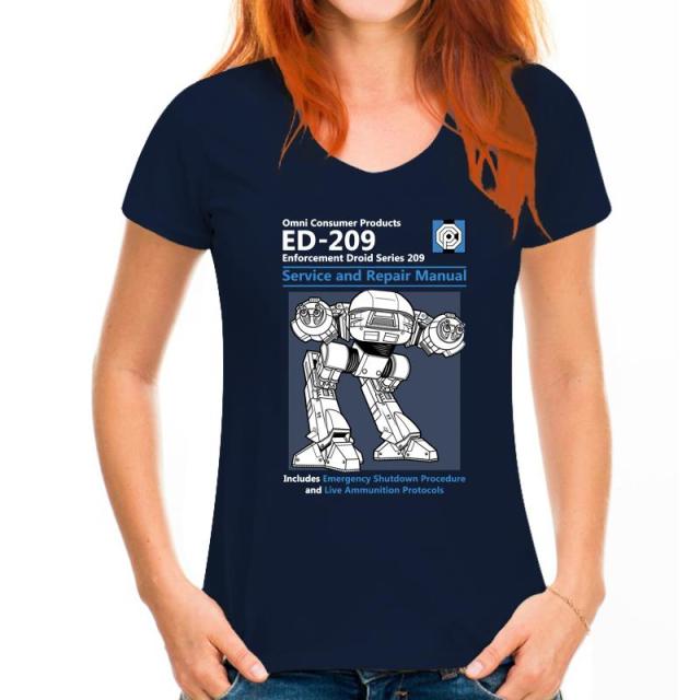 Blue Men T Shirt Summer Fashion Casual Tshirt Printing Robot ED 209 Men's Top Quality Full Cotton Clothing Mens Tee Shirt