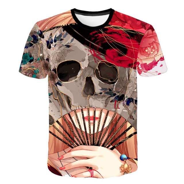 Fashion Summer Horror Skull 3D Print Men's T-Shirt O-Neck Short Sleeve Casual Breathable Oversized Male T Shirt Top Men Clothing