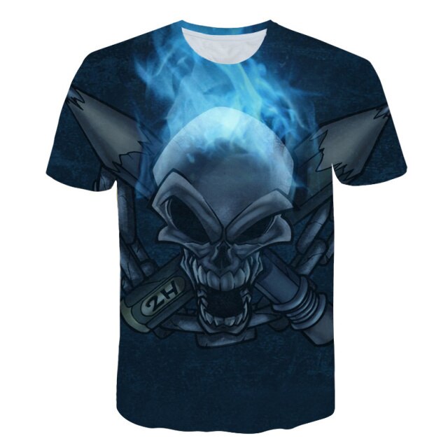 Fashion Summer Horror Skull 3D Print Men's T-Shirt O-Neck Short Sleeve Casual Breathable Oversized Male T Shirt Top Men Clothing