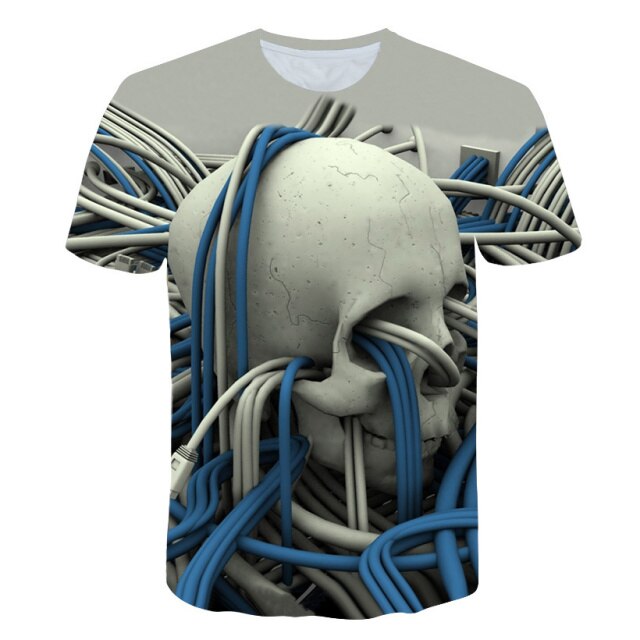 Fashion Summer Horror Skull 3D Print Men's T-Shirt O-Neck Short Sleeve Casual Breathable Oversized Male T Shirt Top Men Clothing