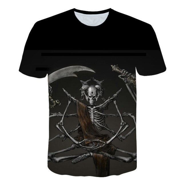 Fashion Summer Horror Skull 3D Print Men's T-Shirt O-Neck Short Sleeve Casual Breathable Oversized Male T Shirt Top Men Clothing