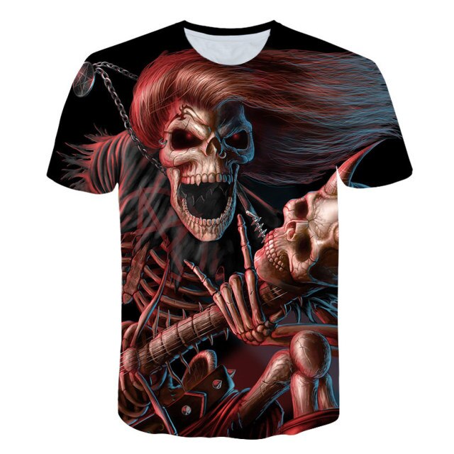 Fashion Summer Horror Skull 3D Print Men's T-Shirt O-Neck Short Sleeve Casual Breathable Oversized Male T Shirt Top Men Clothing