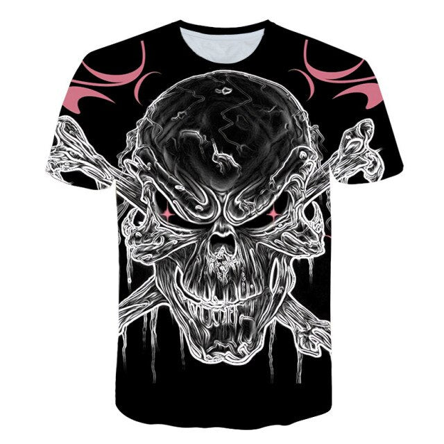 Fashion Summer Horror Skull 3D Print Men's T-Shirt O-Neck Short Sleeve Casual Breathable Oversized Male T Shirt Top Men Clothing