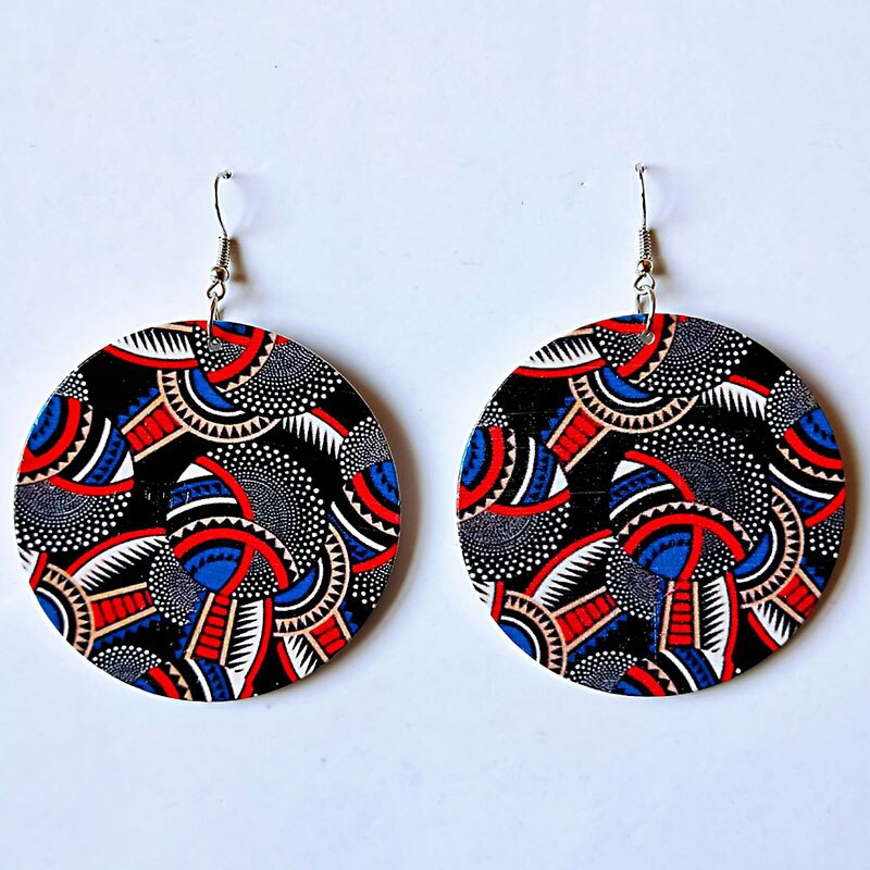 Wood Africa Map Printing Flower Geo Earring Vintage Party African Afro Jewelry Wooden DIY Club Gift