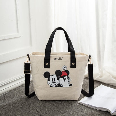 Disney Mickey Mouse Lady Canvas Crossbody Shoulder Bag Cartoon Fashion Minnie Handbag Large Capacity Shopping + Book Bag