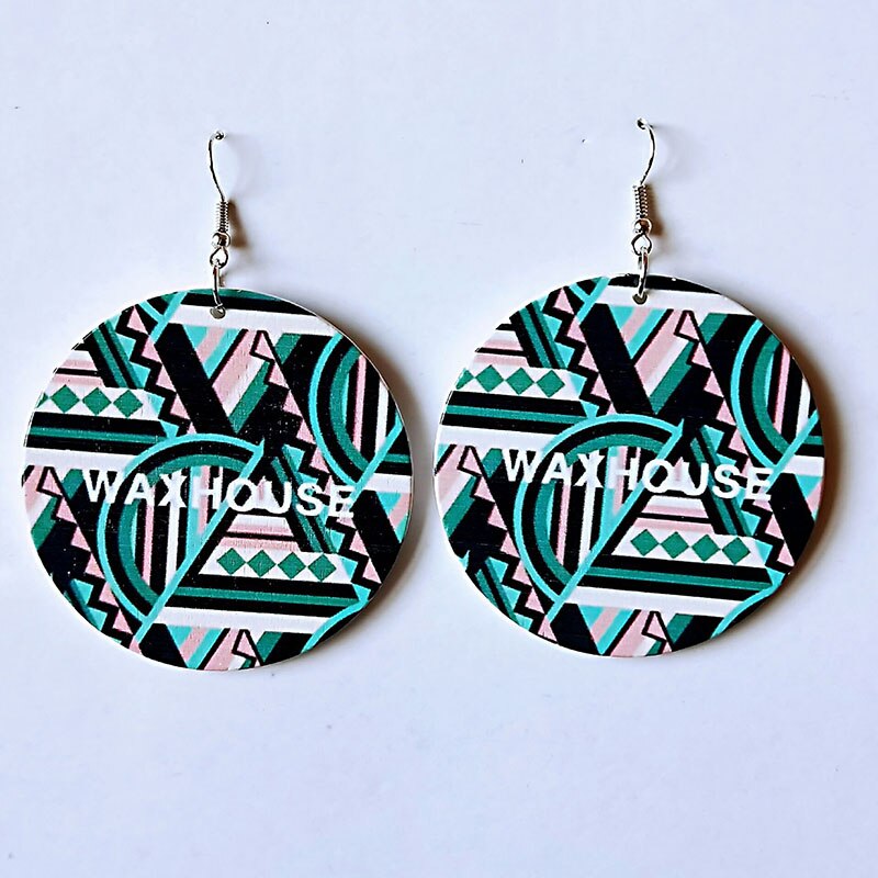 Wood Africa Map Printing Flower Geo Earring Vintage Party African Afro Jewelry Wooden DIY Club Gift