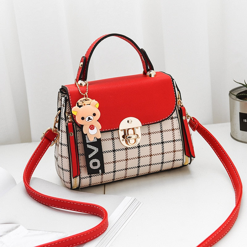 OkoLive SB0046 Korean New Fashion Women School Cute Litter Bear PU Leather Waterproof Handbag Simple Women's Shoulder Bag