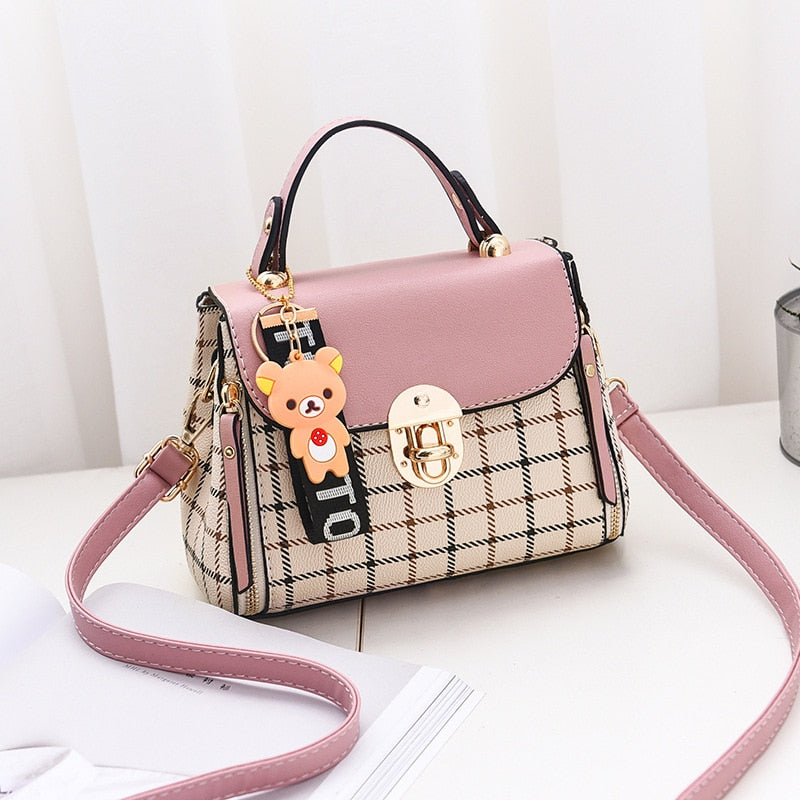 OkoLive SB0046 Korean New Fashion Women School Cute Litter Bear PU Leather Waterproof Handbag Simple Women's Shoulder Bag