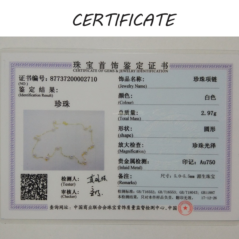 [YS] 18K Gold 5-5.5mm White Pearl Necklace China Freshwater Pearl Necklace Jewelry