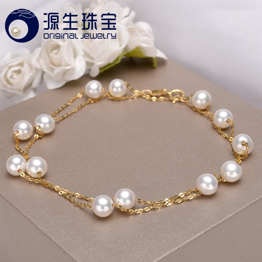 [YS] 18K Gold 5-5.5mm White Pearl Necklace China Freshwater Pearl Necklace Jewelry
