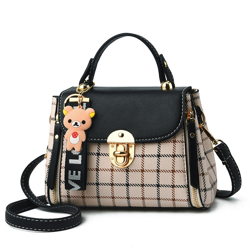 OkoLive SB0046 Korean New Fashion Women School Cute Litter Bear PU Leather Waterproof Handbag Simple Women's Shoulder Bag