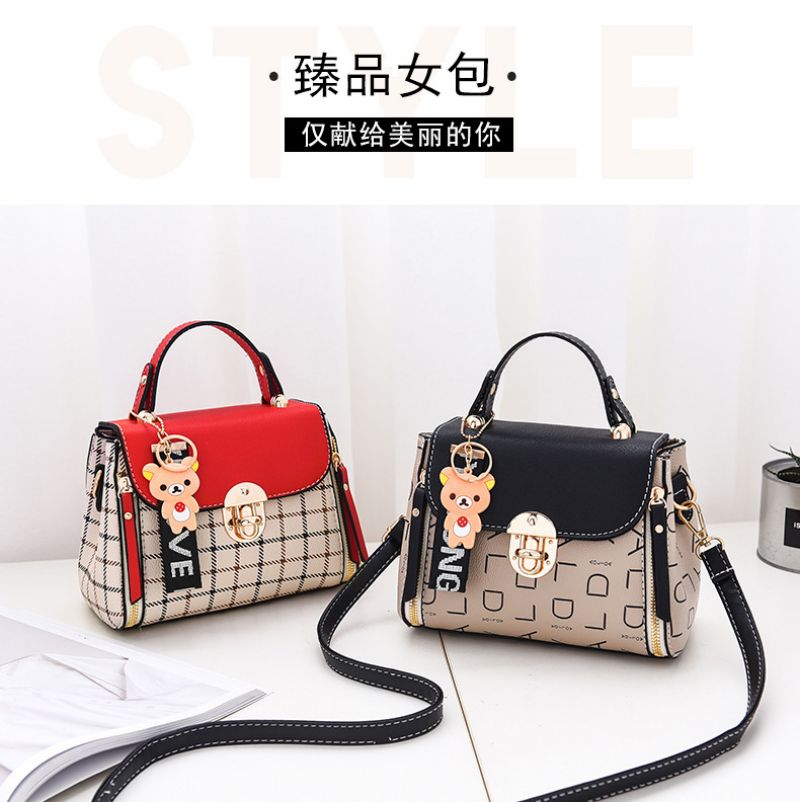 OkoLive SB0046 Korean New Fashion Women School Cute Litter Bear PU Leather Waterproof Handbag Simple Women's Shoulder Bag