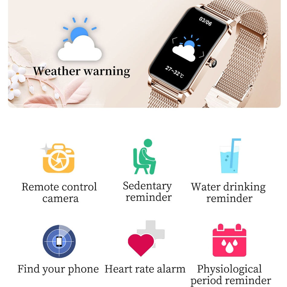 GEJIAN Fashion Smart Watch Women Watches Heart Rate Monitor Call reminder Bluetooth Ladies smartwatch woman For IOS Android +Box