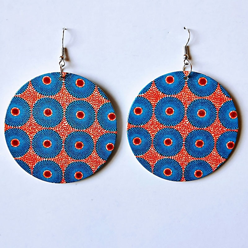 Wood Africa Map Printing Flower Geo Earring Vintage Party African Afro Jewelry Wooden DIY Club Gift