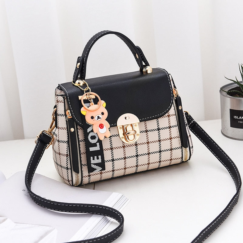 OkoLive SB0046 Korean New Fashion Women School Cute Litter Bear PU Leather Waterproof Handbag Simple Women's Shoulder Bag