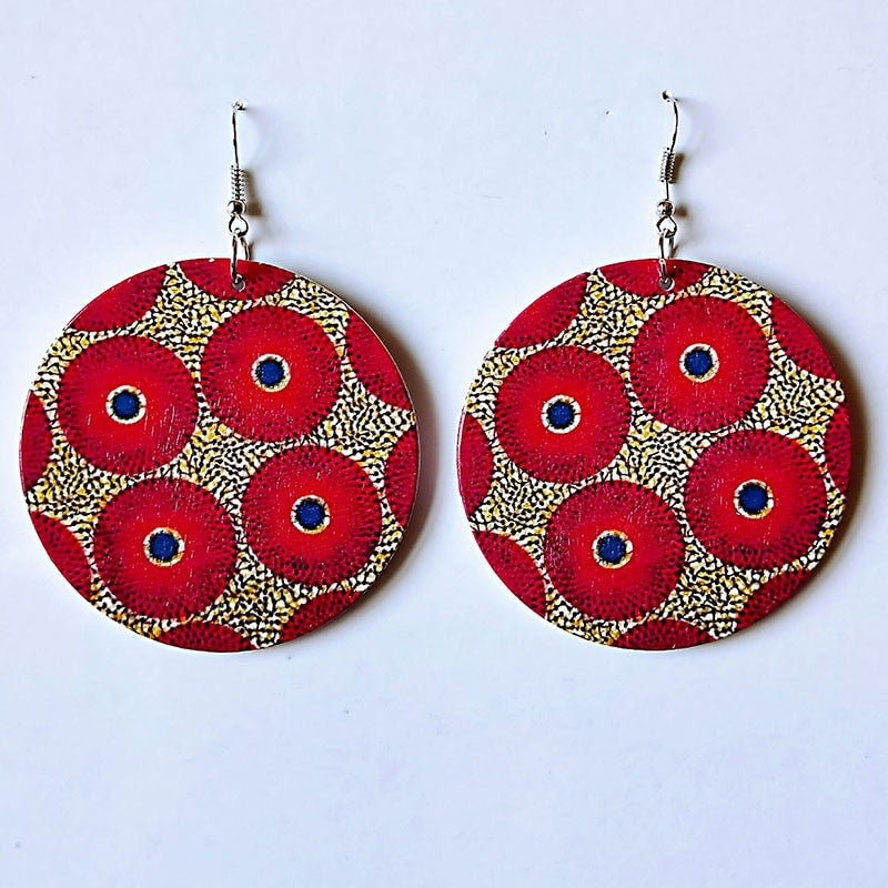 Wood Africa Map Printing Flower Geo Earring Vintage Party African Afro Jewelry Wooden DIY Club Gift