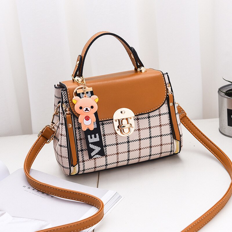 OkoLive SB0046 Korean New Fashion Women School Cute Litter Bear PU Leather Waterproof Handbag Simple Women's Shoulder Bag