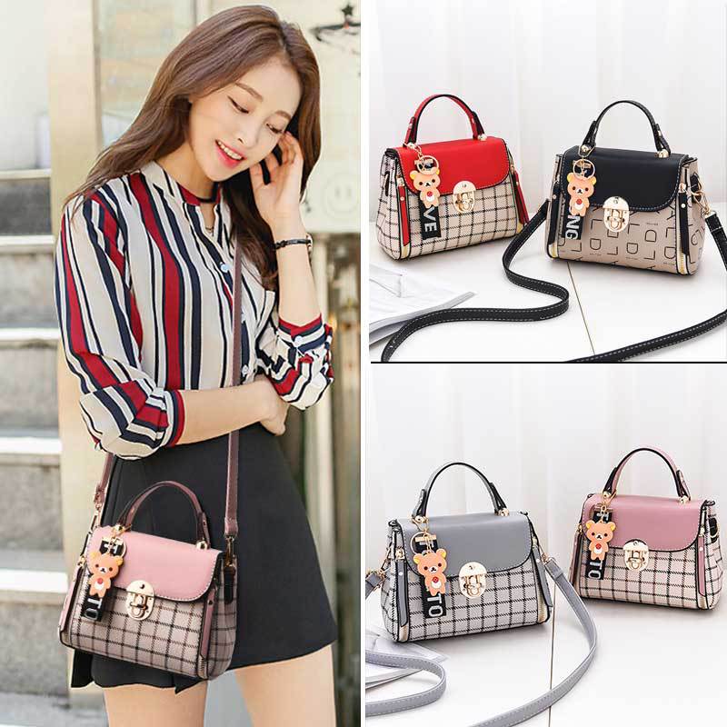OkoLive SB0046 Korean New Fashion Women School Cute Litter Bear PU Leather Waterproof Handbag Simple Women's Shoulder Bag