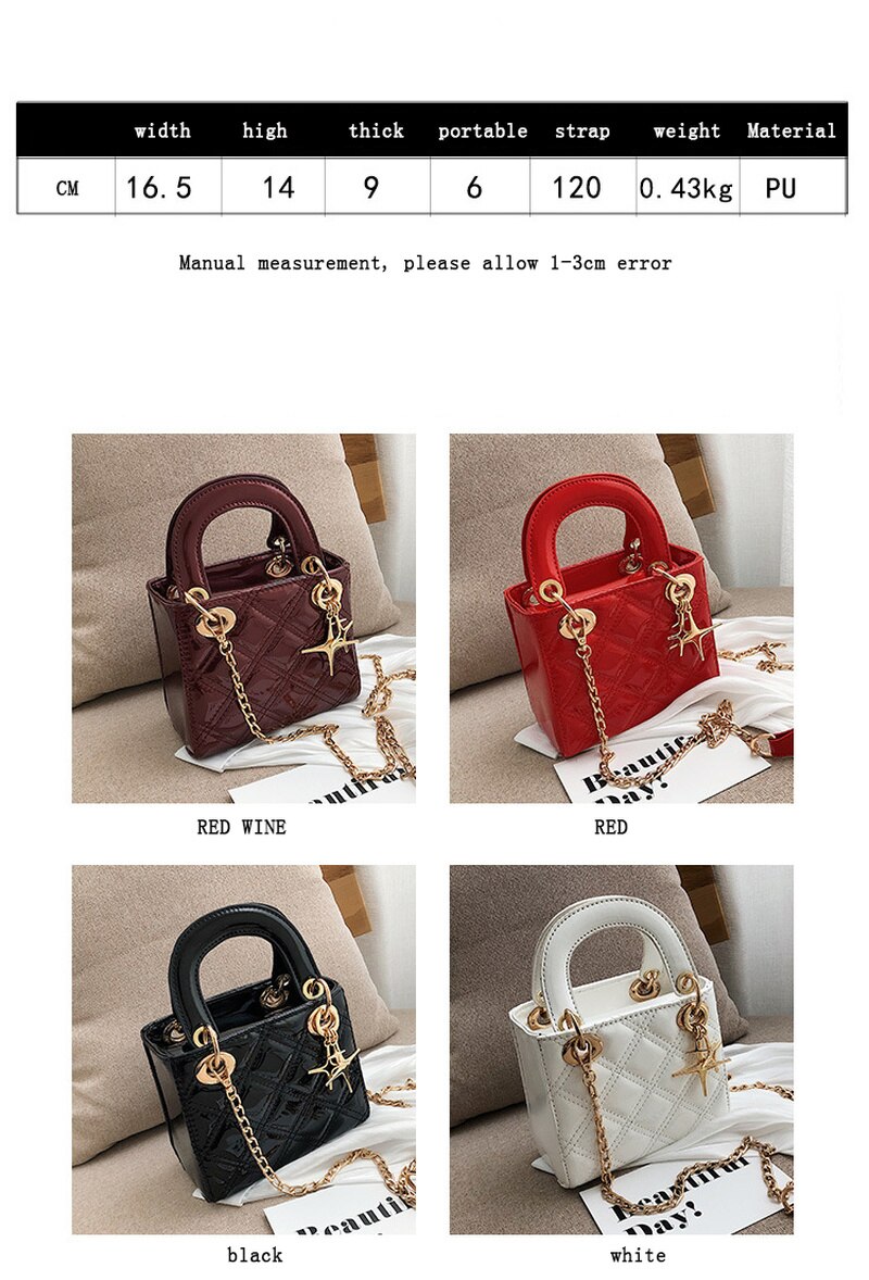 2022 New Women's Bag PU Leather Simple Color Shoulder Bag Chain Messenger Bag Wild Fashion Shoulder Bag
