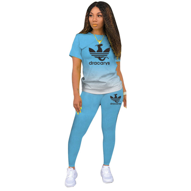 Tracksuits Women 2 Pieces Sets short Sleeve O-Neck Pullover Top Trousers Sportswear Sports Suit Female Clothes Spring 2021 New