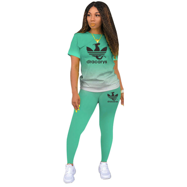 Tracksuits Women 2 Pieces Sets short Sleeve O-Neck Pullover Top Trousers Sportswear Sports Suit Female Clothes Spring 2021 New