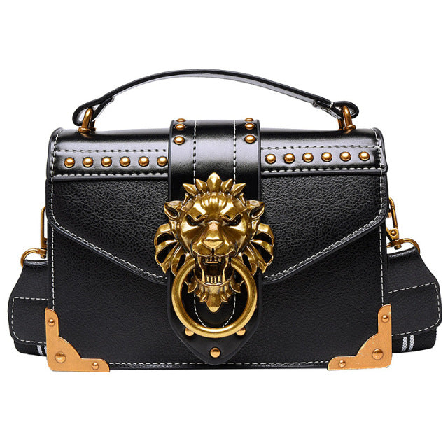 Female Fashion Handbags Luxury Girls Crossbody Bags Tote Woman Metal Lion Head Brand Shoulder Purse Mini Square Messenger Bag