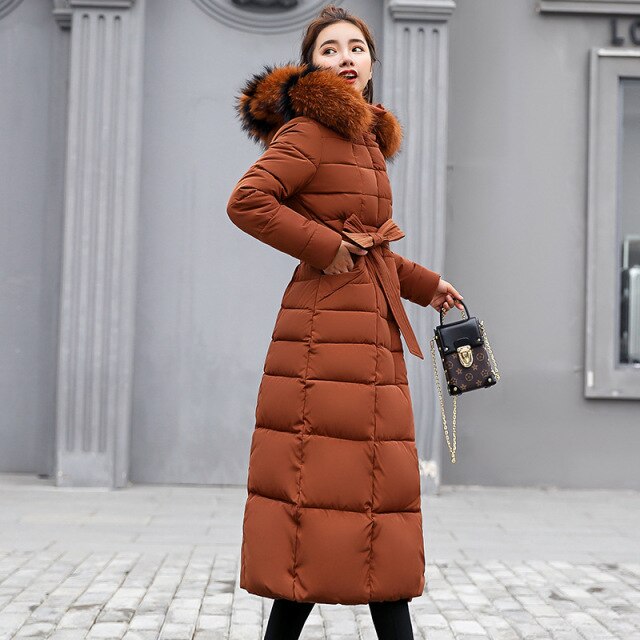 Fashion Women Winter Coats 2021 New Korean Version Of Park Over The Knee Long Demolition Fur Collar Hooded Feminine Coat