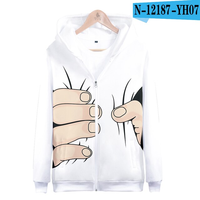 Big finger zipper hoodies fashion man boy zipper clothing woman girl 3D hooded sweatshirt pocket long sleeve casual fun jacket