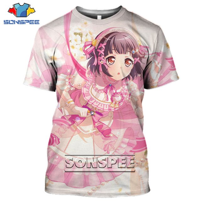 SONSPEE 3D Print Anime T-shirt Cute Girl Bang Dream Men's T Shirt Hip Hop Harajuku Short Sleeve Summer Fashion Women Clothing