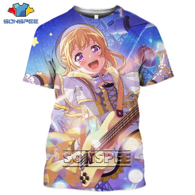 SONSPEE 3D Print Anime T-shirt Cute Girl Bang Dream Men's T Shirt Hip Hop Harajuku Short Sleeve Summer Fashion Women Clothing