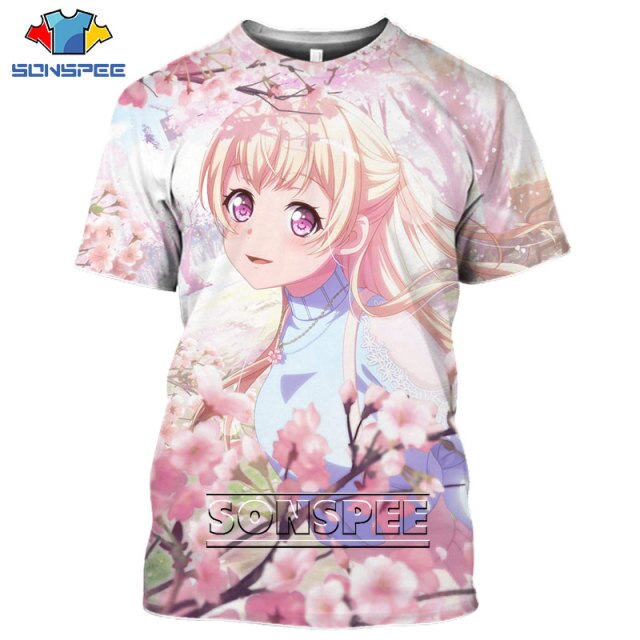 SONSPEE 3D Print Anime T-shirt Cute Girl Bang Dream Men's T Shirt Hip Hop Harajuku Short Sleeve Summer Fashion Women Clothing