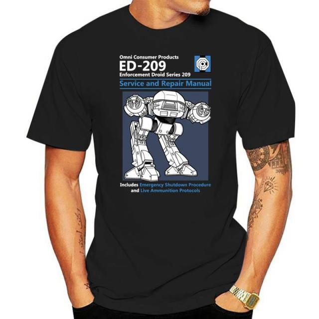Blue Men T Shirt Summer Fashion Casual Tshirt Printing Robot ED 209 Men's Top Quality Full Cotton Clothing Mens Tee Shirt