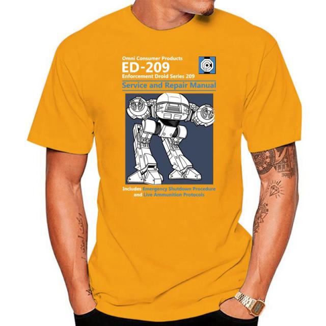 Blue Men T Shirt Summer Fashion Casual Tshirt Printing Robot ED 209 Men's Top Quality Full Cotton Clothing Mens Tee Shirt