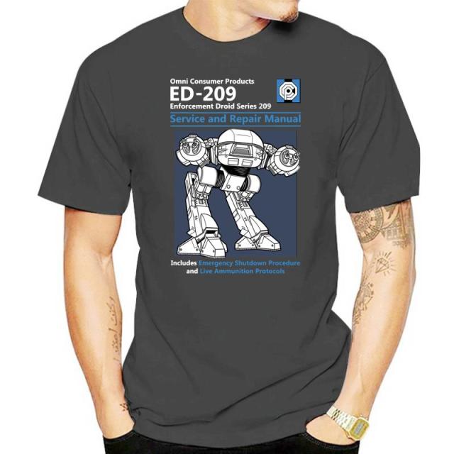 Blue Men T Shirt Summer Fashion Casual Tshirt Printing Robot ED 209 Men's Top Quality Full Cotton Clothing Mens Tee Shirt